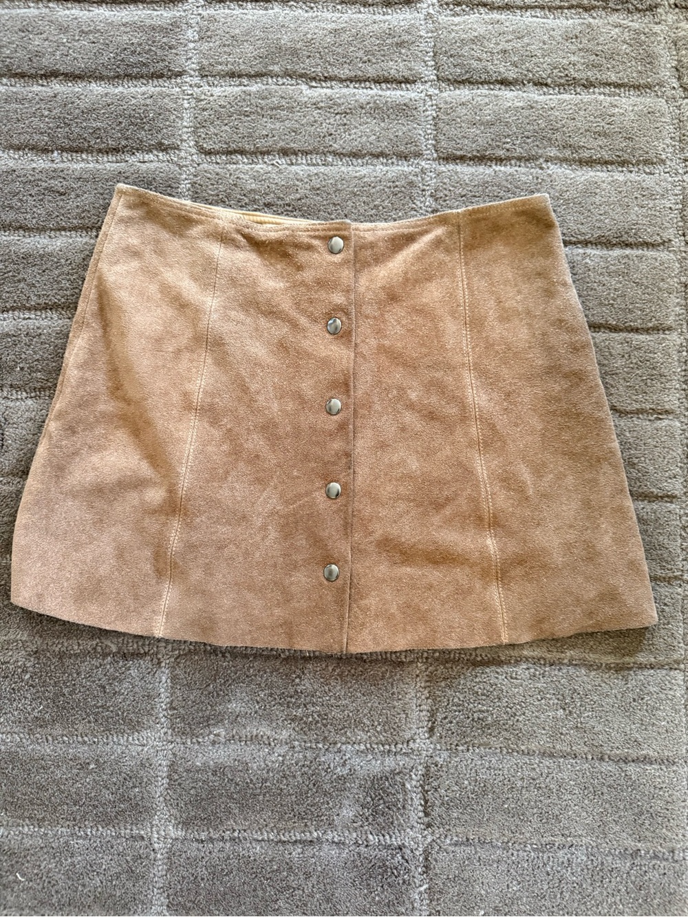 Topshop PETITE Suede-Look Button Front Mini Skirt in Tan